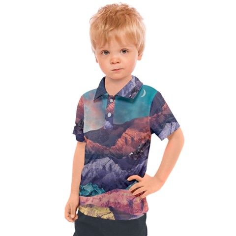 Adventure Psychedelic Mountain Kids  Polo T-shirt by Modalart