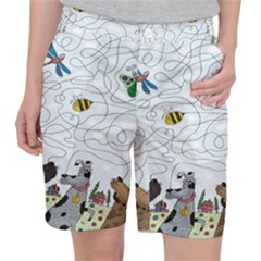 Dog Puzzle Maze Bee Butterfly Women s Pocket Shorts by Modalart