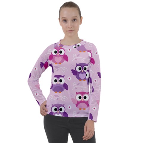 Seamless Cute Colourfull Owl Kids Pattern Women s Long Sleeve Raglan T-shirt by Bedest