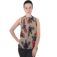 Tattoos Colorful Seamless Pattern Mock Neck Chiffon Sleeveless Top by Bedest