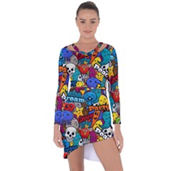 Graffiti Characters Seamless Pattern Asymmetric Cut-out Shift Dress by Bedest