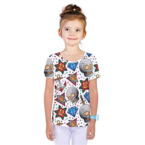 Full Color Flash Tattoo Patterns Kids  One Piece T-shirt by Bedest