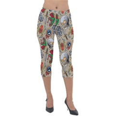 Tattoo Pattern Lightweight Velour Capri Leggings  by Bedest