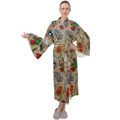 Tattoo Pattern Maxi Velvet Kimono by Bedest