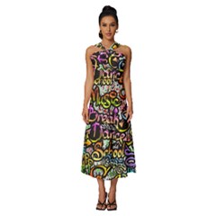 Graffiti Word Seamless Pattern Sleeveless Cross Front Cocktail Midi Chiffon Dress by Bedest