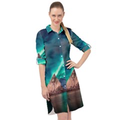 Amazing Aurora Borealis Colors Long Sleeve Mini Shirt Dress by Pakjumat