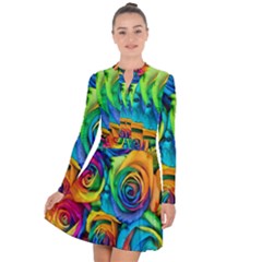 Colorful Roses Bouquet Rainbow Long Sleeve Panel Dress by Pakjumat