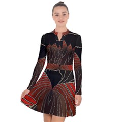 Red Gold Black Voracious Plant Leaf Long Sleeve Panel Dress by Pakjumat