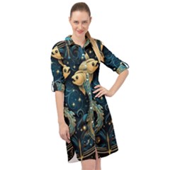 Fish Star Sign Long Sleeve Mini Shirt Dress by Pakjumat