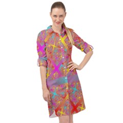 Geometric Abstract Colorful Long Sleeve Mini Shirt Dress by Pakjumat