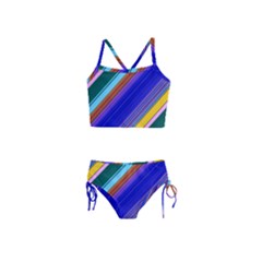 Color Lines Slanting Green Blue Girls  Tankini Swimsuit by Pakjumat