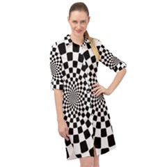 Geomtric Pattern Illusion Shapes Long Sleeve Mini Shirt Dress by Pakjumat