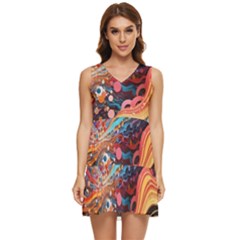 Pattern Abstract Tiered Sleeveless Mini Dress by Pakjumat