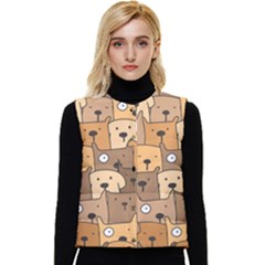 Cute Dog Seamless Pattern Background Women s Button Up Puffer Vest by Pakjumat