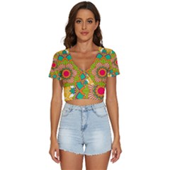 Mandala Patterns Yellow V-neck Crop Top by Pakjumat