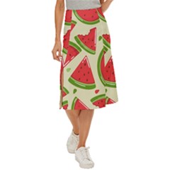 Cute Watermelon Seamless Pattern Midi Panel Skirt by Pakjumat