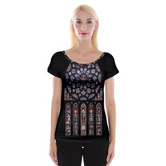 Chartres Cathedral Notre Dame De Paris Stained Glass Cap Sleeve Top by Maspions