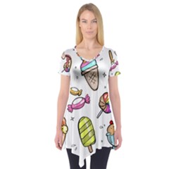 Doodle Cartoon Drawn Cone Food Short Sleeve Tunic  by Hannah976