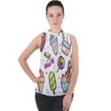 Doodle Cartoon Drawn Cone Food Mock Neck Chiffon Sleeveless Top View1