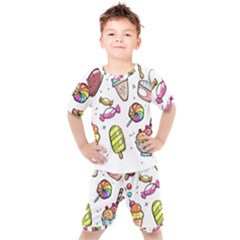 Doodle Cartoon Drawn Cone Food Kids  T-shirt And Shorts Set by Hannah976