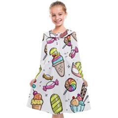 Doodle Cartoon Drawn Cone Food Kids  Midi Sailor Dress by Hannah976