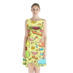 Cute Sketch Child Graphic Funny Sleeveless Waist Tie Chiffon Dress by Hannah976