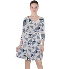 Geometric Triangle Modern Mosaic Quarter Sleeve Ruffle Waist Dress by Hannah976