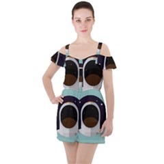 Astronaut Space Astronomy Universe Ruffle Cut Out Chiffon Playsuit by Sarkoni