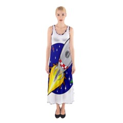 Rocket Ship Launch Vehicle Moon Sleeveless Maxi Dress by Sarkoni