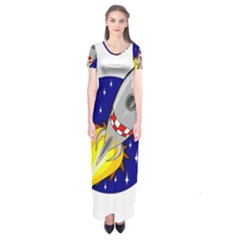 Rocket Ship Launch Vehicle Moon Short Sleeve Maxi Dress by Sarkoni