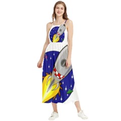 Rocket Ship Launch Vehicle Moon Boho Sleeveless Summer Dress by Sarkoni