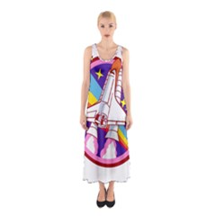 Badge Patch Pink Rainbow Rocket Sleeveless Maxi Dress by Sarkoni