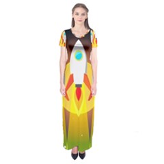 Rocket Take Off Missiles Cosmos Short Sleeve Maxi Dress by Sarkoni