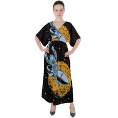 Astronaut Planet Space Science V-neck Boho Style Maxi Dress by Sarkoni