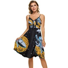 Astronaut Planet Space Science Sleeveless Tie Front Chiffon Dress by Sarkoni