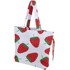 Seamless Pattern Fresh Strawberry Drawstring Tote Bag by Sarkoni