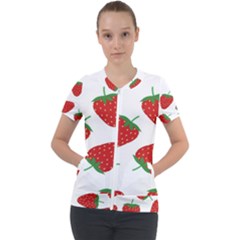 Seamless Pattern Fresh Strawberry Short Sleeve Zip Up Jacket by Sarkoni