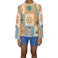 Nautical Elements Collection Kids  Long Sleeve Swimwear by Grandong