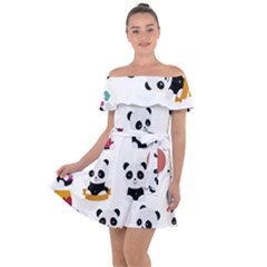 Playing Pandas Cartoons Off Shoulder Velour Dress by Apen