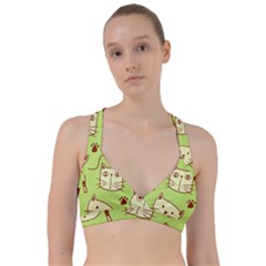 Cute Hand Drawn Cat Seamless Pattern Sweetheart Sports Bra by Bedest