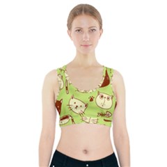 Cute Hand Drawn Cat Seamless Pattern Sports Bra With Pocket by Bedest