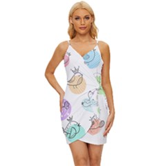 Cartoon Bird Cute Doodle Bird Wrap Tie Front Dress by Bedest