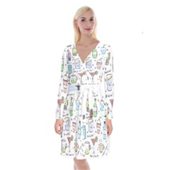Drinks Cocktails Doodles Coffee Long Sleeve Velvet Front Wrap Dress by Apen