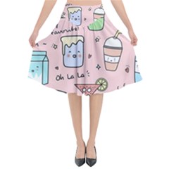 Drink Cocktail Doodle Coffee Flared Midi Skirt by Apen