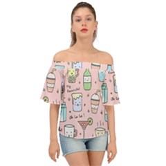 Drink Cocktail Doodle Coffee Off Shoulder Short Sleeve Top by Apen