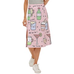 Drink Cocktail Doodle Coffee Midi Panel Skirt by Apen