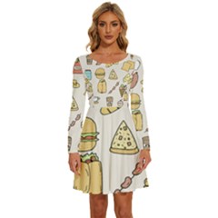 Dinner Meal Food Snack Fast Food Long Sleeve Wide Neck Velvet Dress by Apen