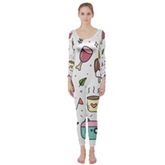 Doodle Fun Food Drawing Cute Long Sleeve Catsuit by Apen