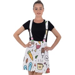 Doodle Fun Food Drawing Cute Velvet Suspender Skater Skirt by Apen