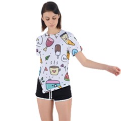 Doodle Fun Food Drawing Cute Asymmetrical Short Sleeve Sports T-shirt by Apen